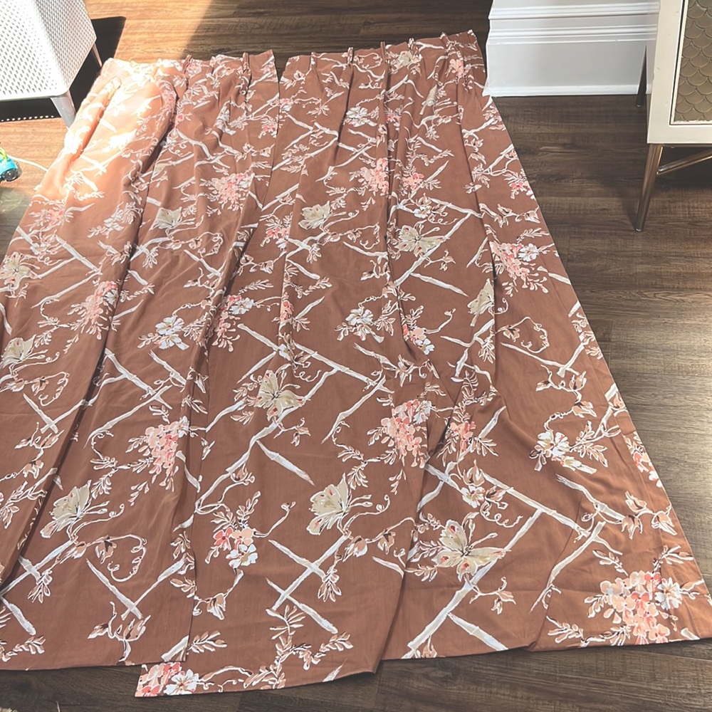 Set of Custom Brown  chinoiserie bamboo accent pinch and pleated curtains